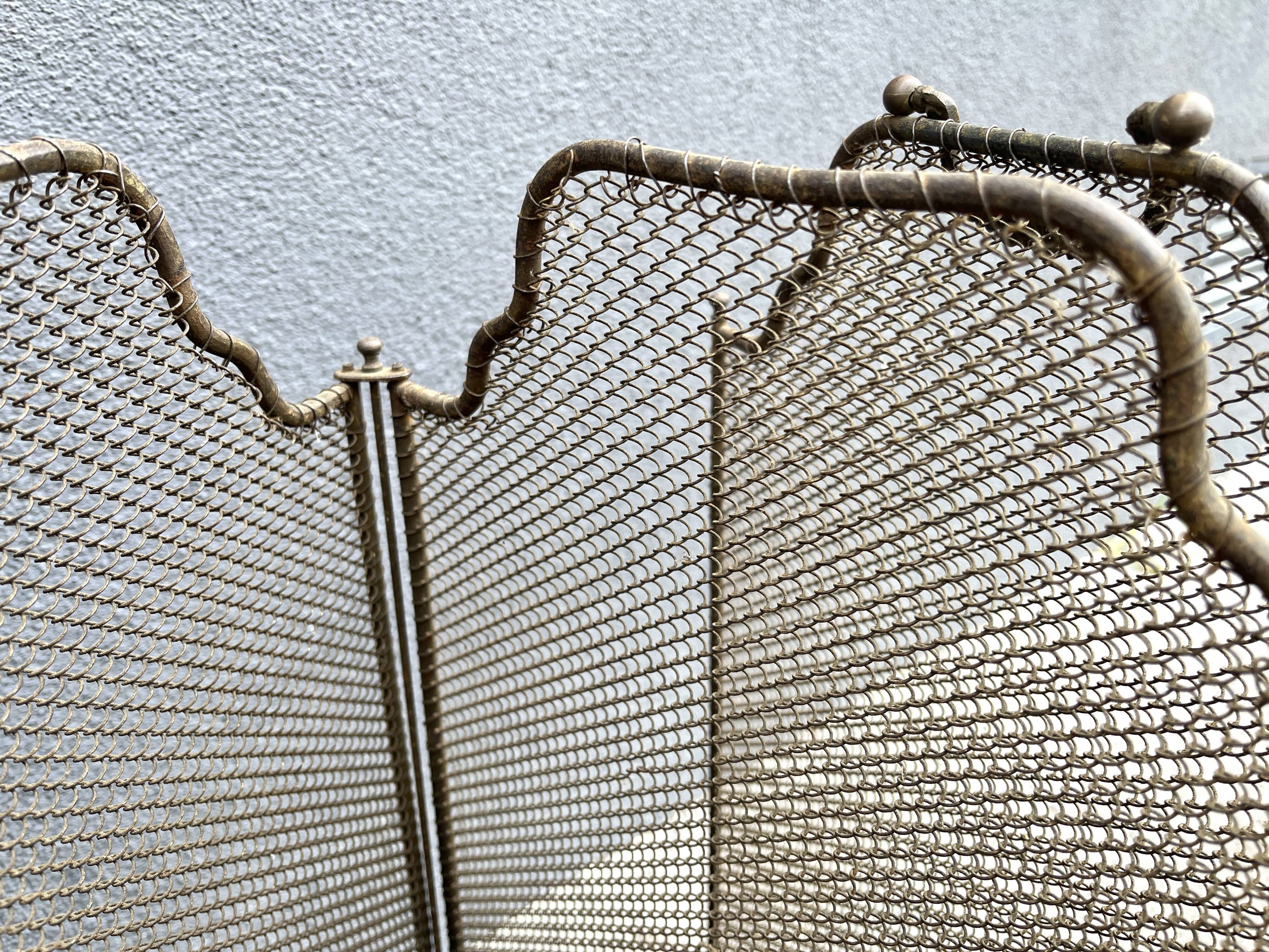 Antique 19th century fireplace screen, 5-panel spark arrester