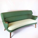 Sofa Model 220 With Legs In Rosewood & Green Fabric By Kurt Olsen From 1960