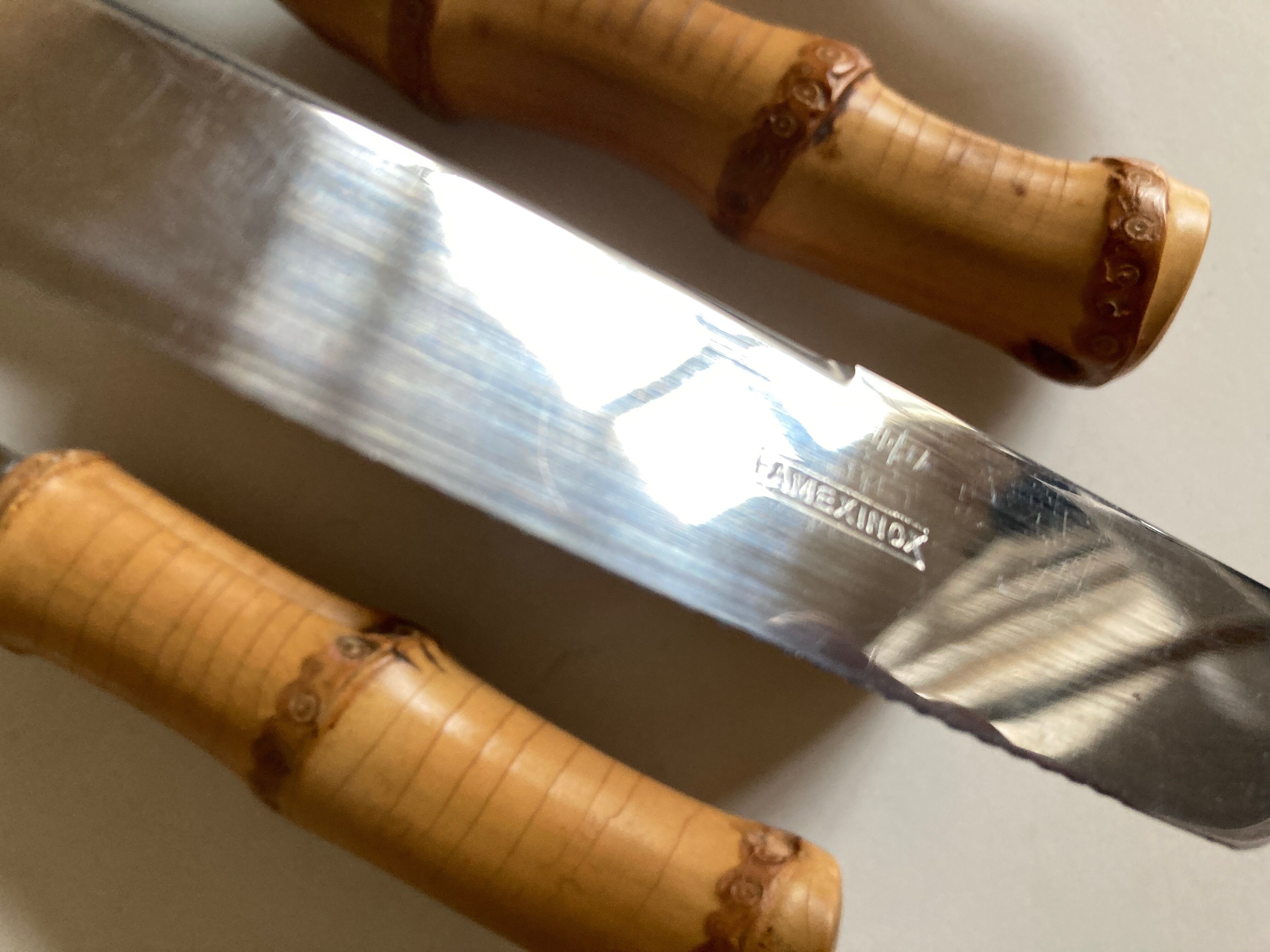 Set of 6 table knives 1960 Riviera bamboo handle