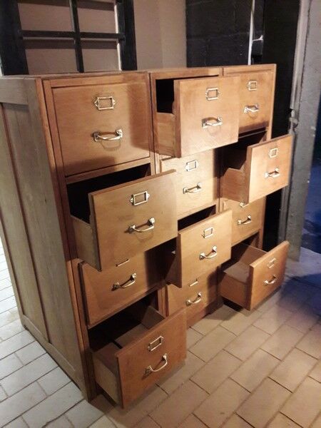 Former furniture of notary in oak 12 drawers 1930