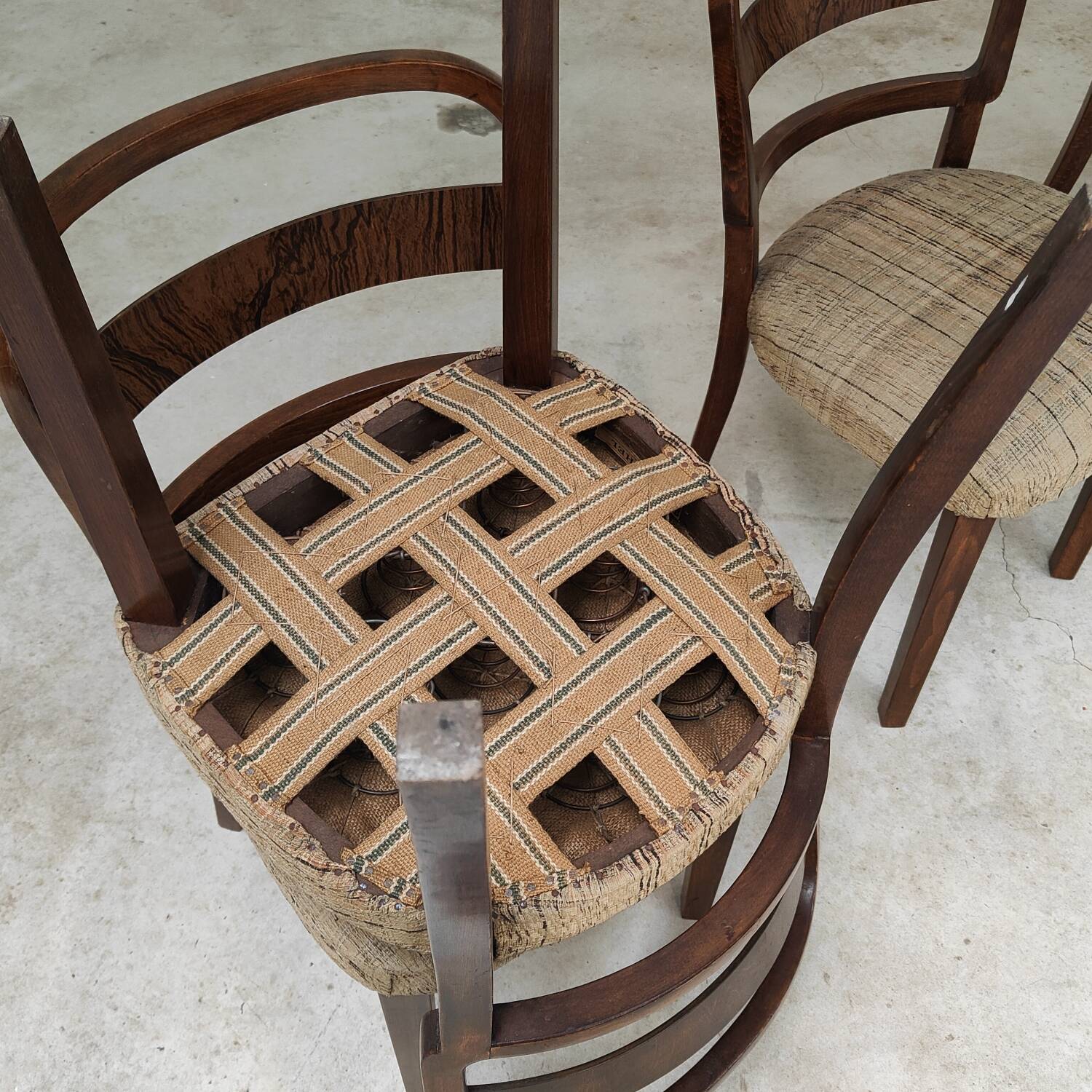 Set of 4 Fischel art deco chairs, fabric and walnut, year 30