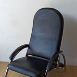 Chromed leather armchair, chaise longue from the 1970s.