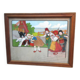 Framed engraving: The Children of Holland, Dog and Cat