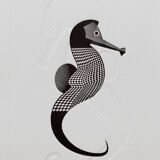 Gravure sous presse duo hippocampe noir - gaufrage - format A5