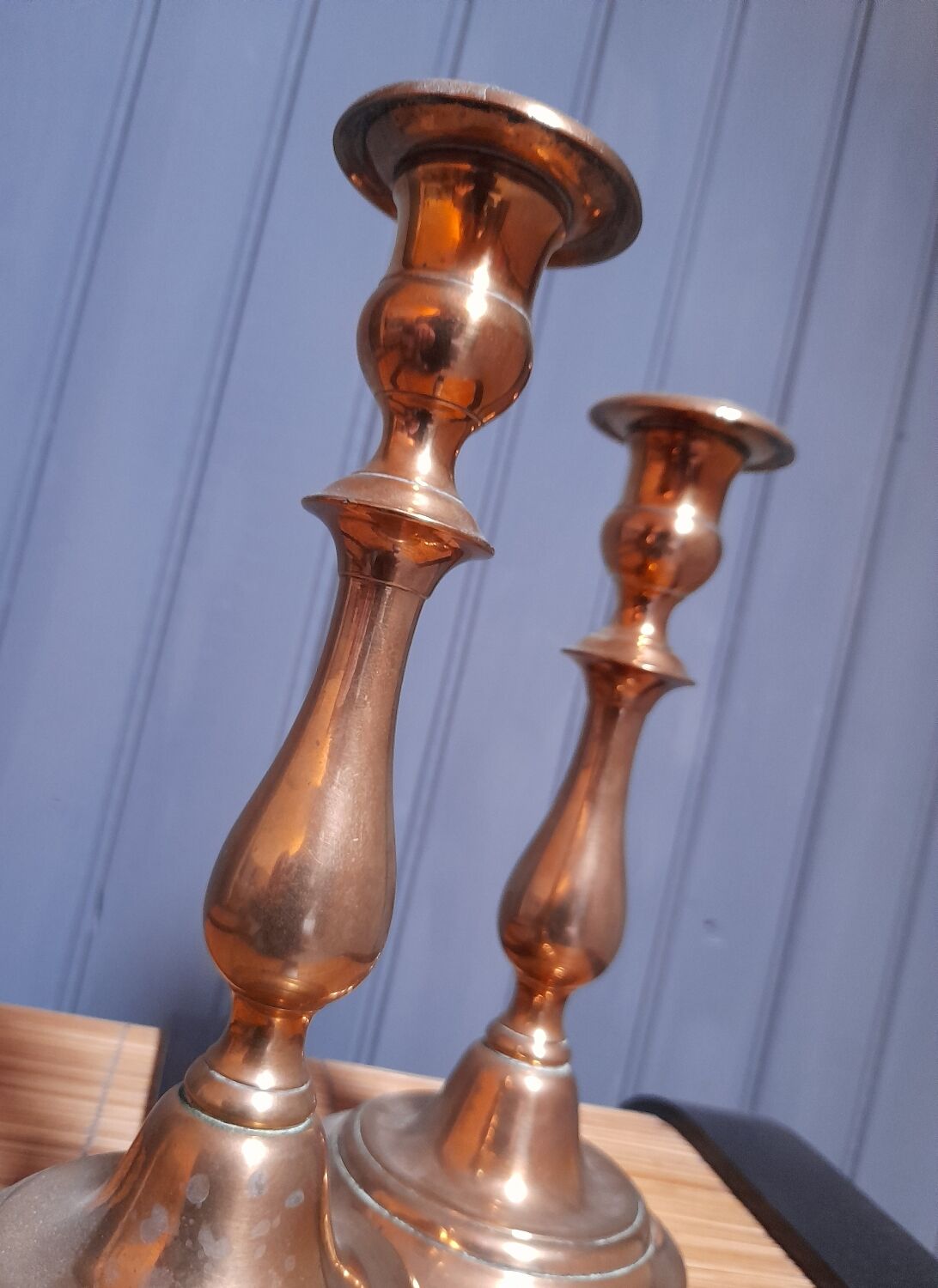 Pair of bronze candle holders old