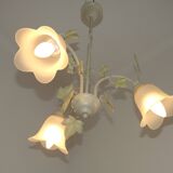 French Vintage 3 Light Green Ivy Chandelier with Opaque Glass Shades