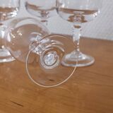 Set of 5 old port glasses with engraved crystal stems