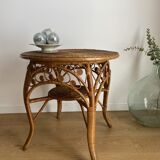 VINTAGE RATTAN SIDE TABLE PEACOCK PATTERN
