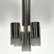 Sciolari geometric chrome and plexiglass 5 lights chandelier. Italy 1970s