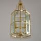 French Vintage 2 Light Hexagonal Gold Metal & Beveled Glass Hanging Light