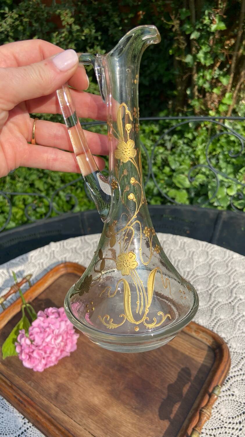 Small old enameled carafe / soliflore