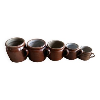 Confit pot. set of five . antique confit pots. stoneware crock pots.