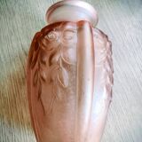 Art Deco vase, moulded satin pink glass.