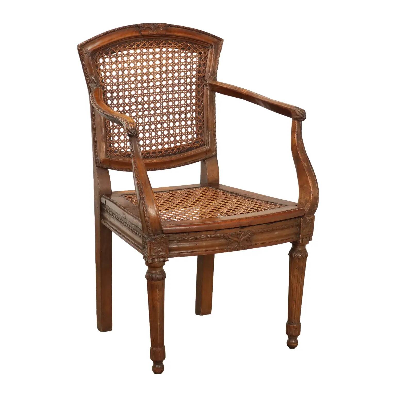 Fauteuil ancien de style néoclassique en noyer et hêtre, France '700