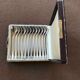 12 Silver metal oyster forks in their box