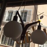 Scandinavian boomerang chandelier in opaline teak