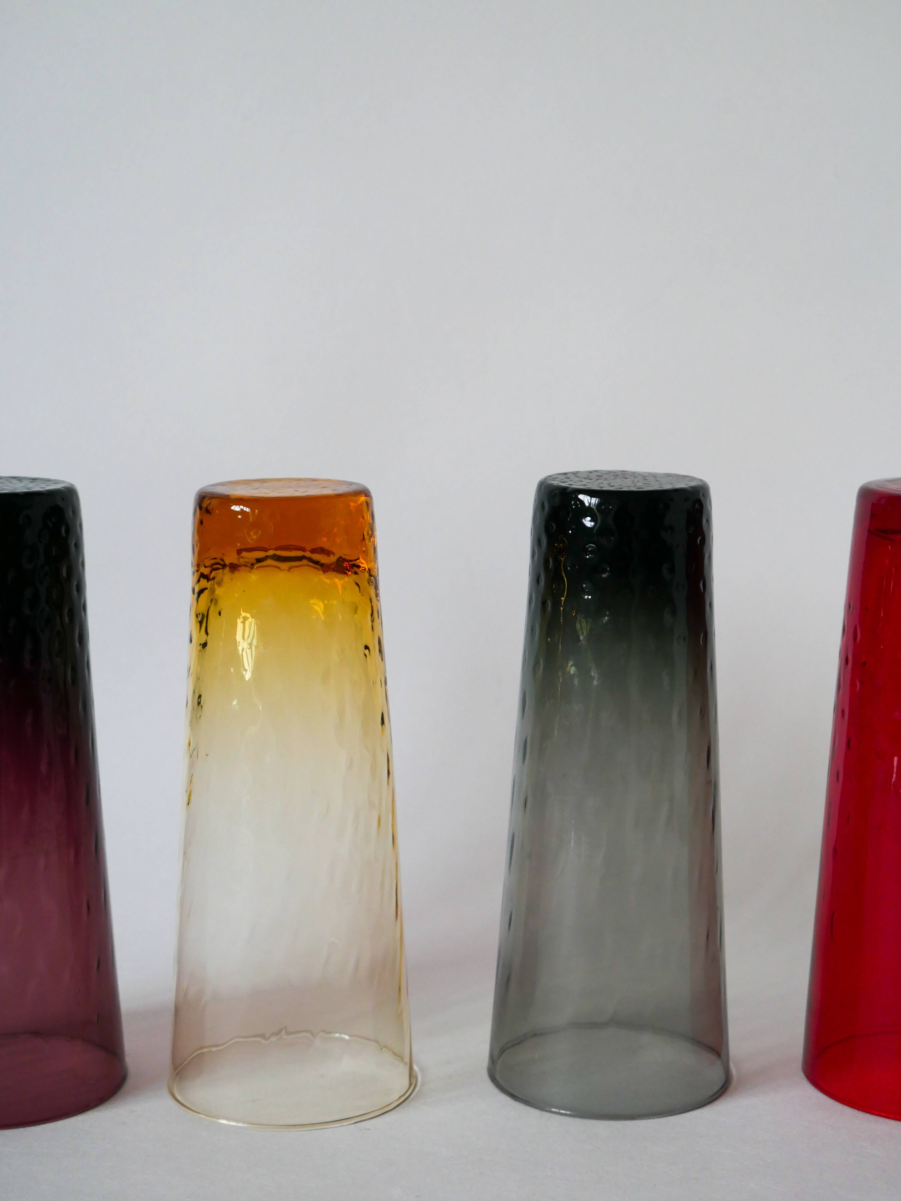 lot de 4 verres Long Drink colorés et texturés Design 1970