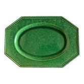 Plat néoclassique octogonal perles en terre vernissée vert XL