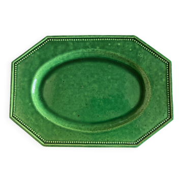 Plat néoclassique octogonal perles en terre vernissée vert XL