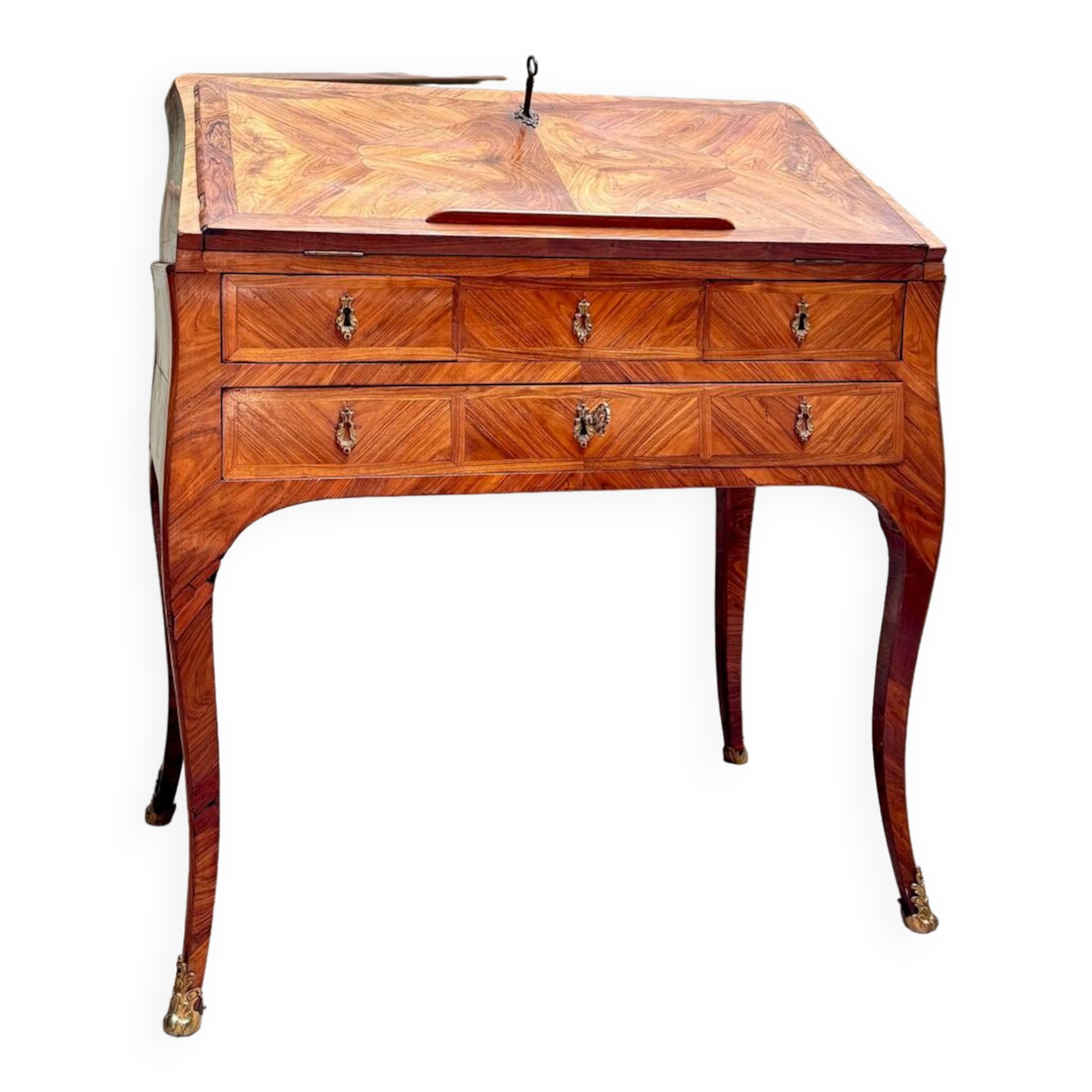 Carel Jacques-philippe Curved Sloping Desk In Louis XV Period Marquetry Stamped
