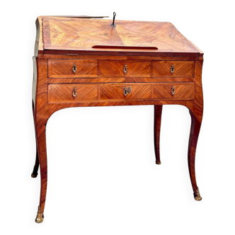 Carel Jacques-philippe Curved Sloping Desk In Louis XV Period Marquetry Stamped