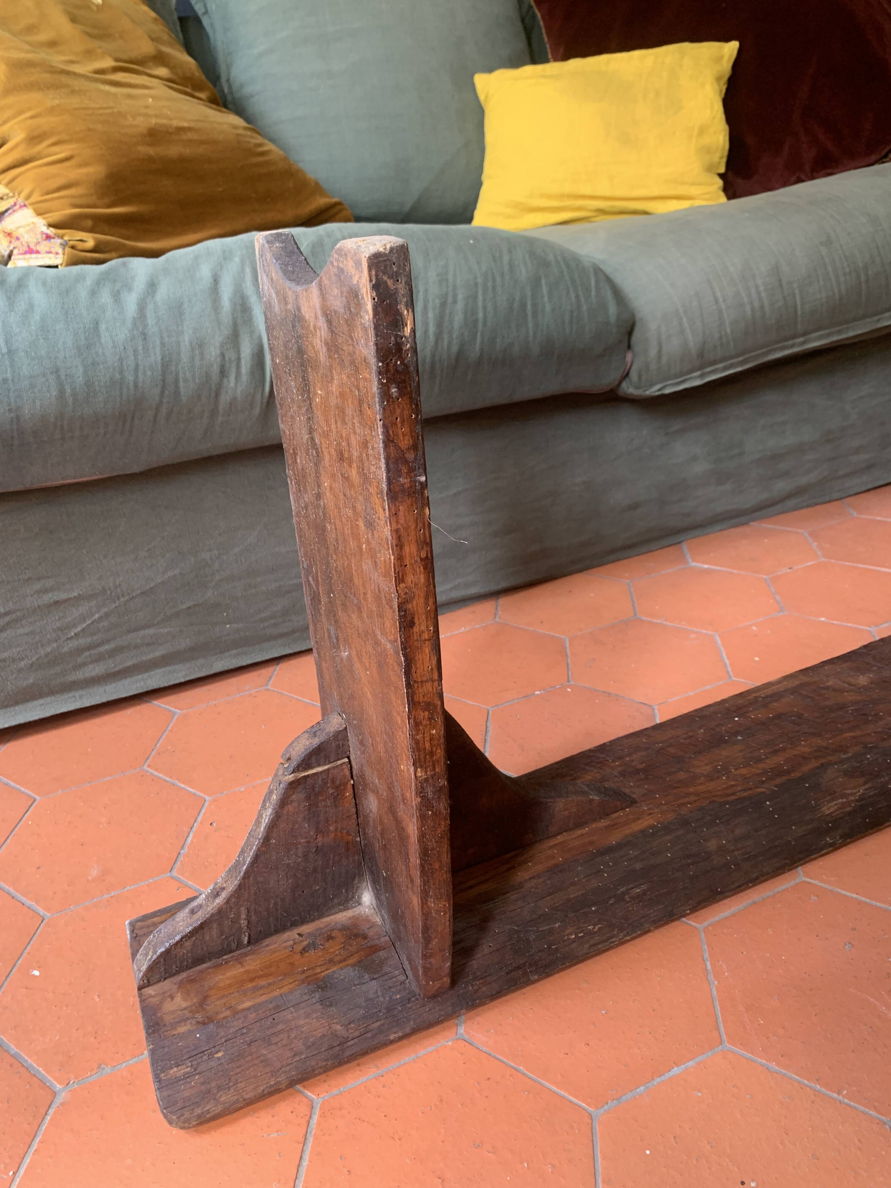 19th century bench in patinated oak, old farm bench