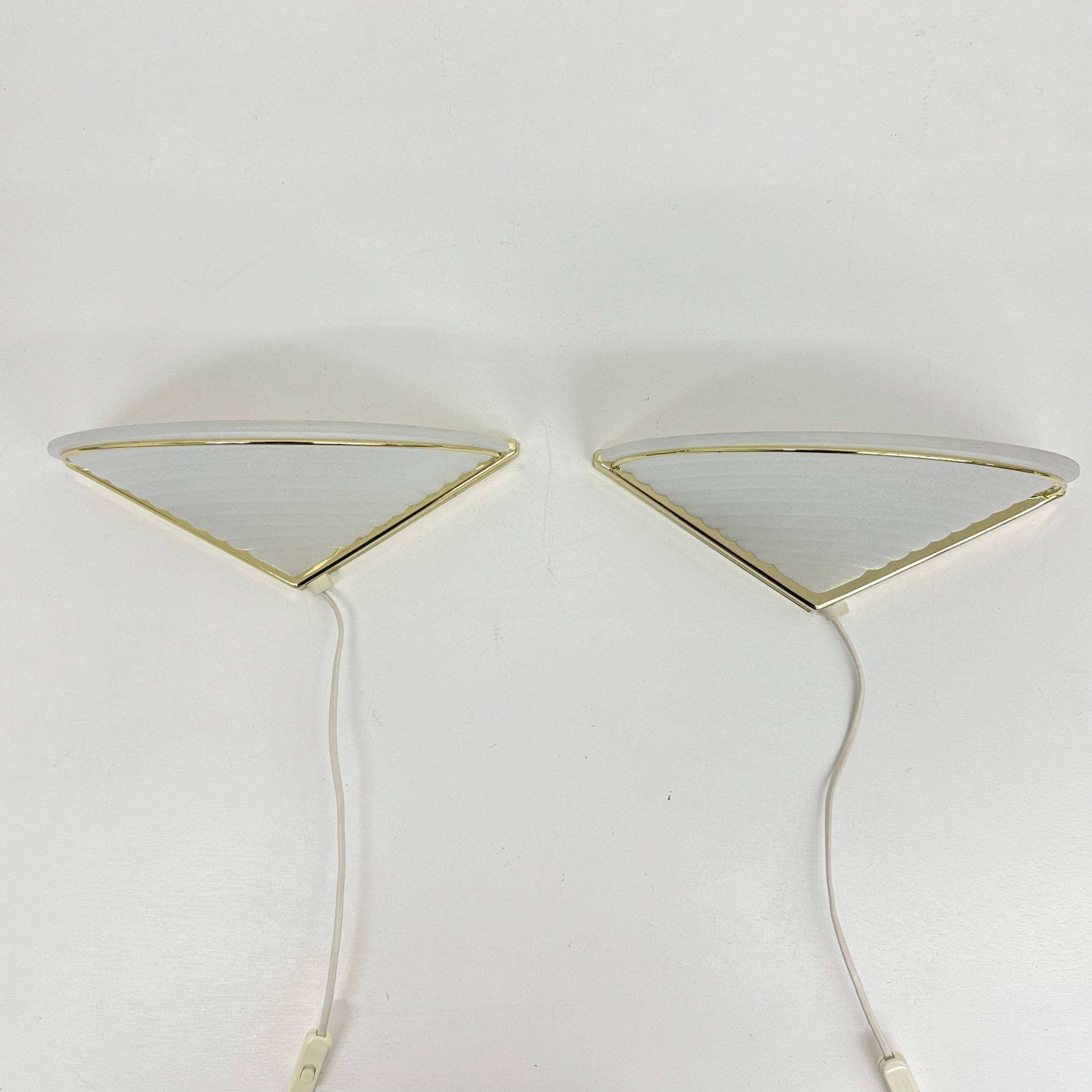 Set of Vintage Glass Wall Lamps with Gold Holder, 1970s
