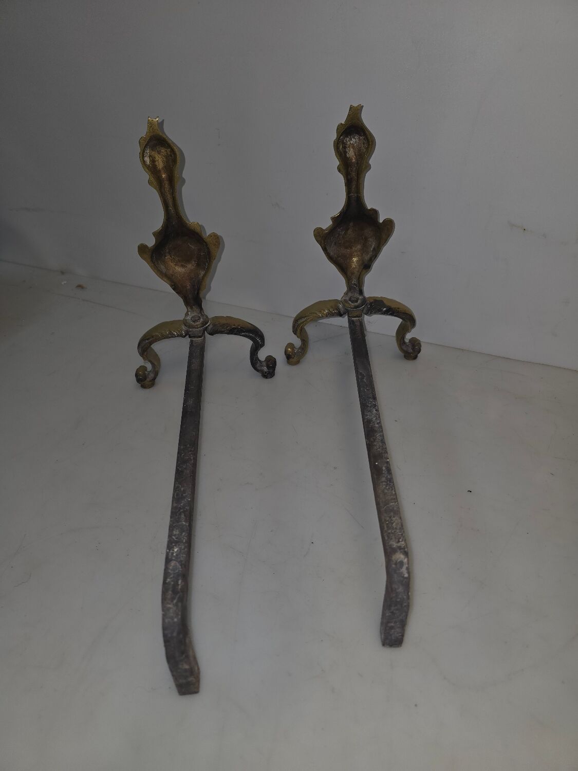 Pair of andirons for the fireplace in bronze louis xv style