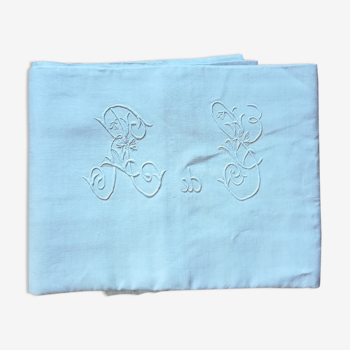 Embroidered linen sheet E DE R