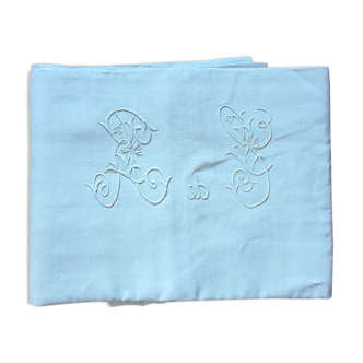 Embroidered linen sheet E DE R
