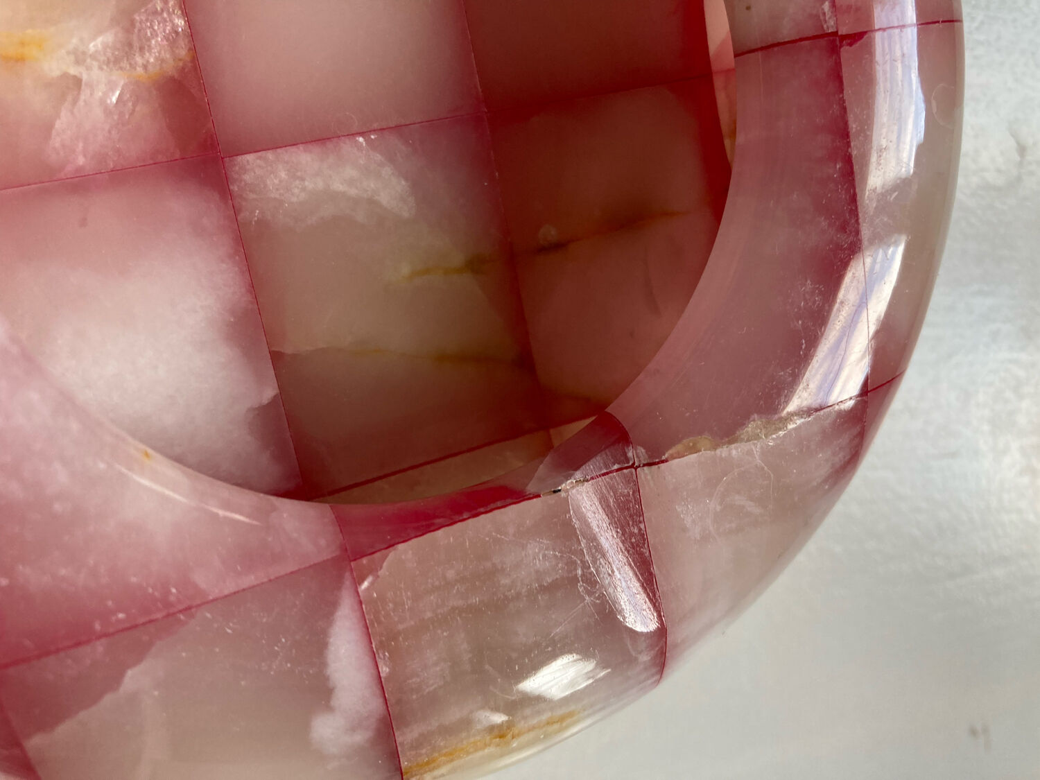 Ashtray with pink and white onyx checkerboard