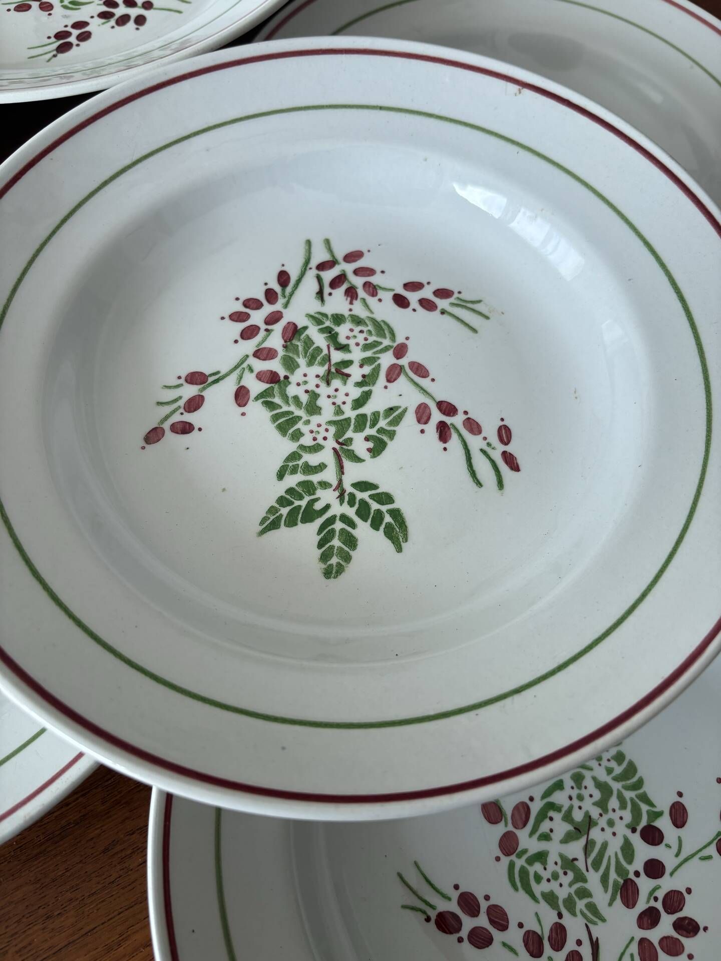 Set of 8 antique deep plates KG Lunéville, floral berry decoration.