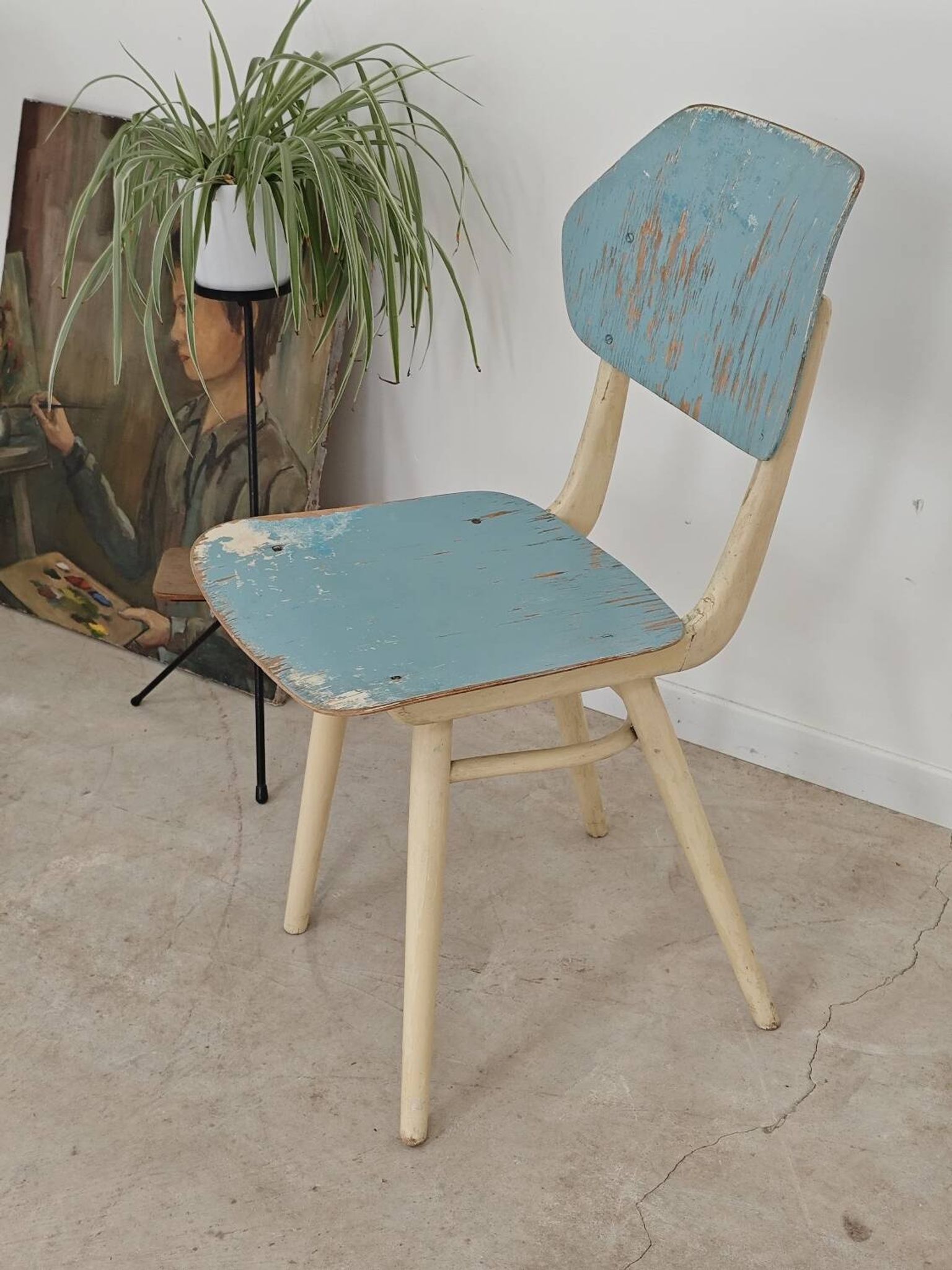 Set of 2 Czechoslovak chairs TON Bystrice Thonet White and Blue