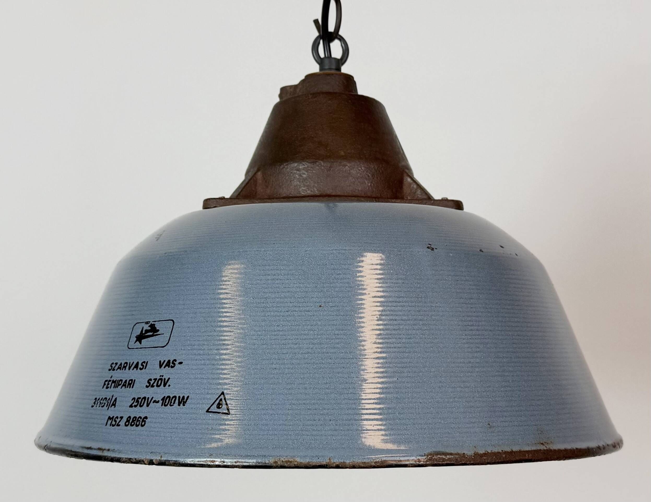 Industrial Grey Enamel and Cast Iron Pendant Light, 1960s