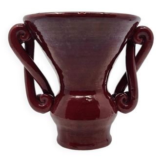 Ears vase by jean austruy in french red ceramic 1950 vintage