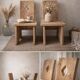 2 vintage chairs in brutalist style made of pitch pine with a waxed finish.