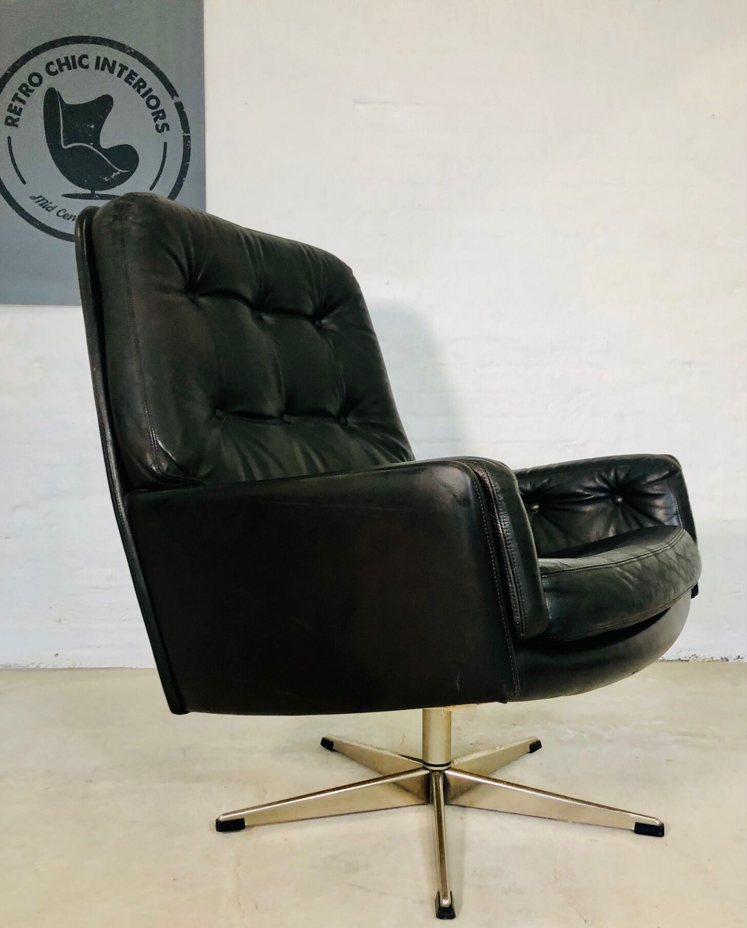 Vintage danish mid century svend. skipper leather lounge chair 1970,s