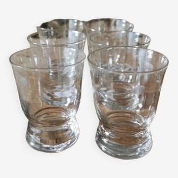 6 Petits Verres ciselés de feuilles, Années 50