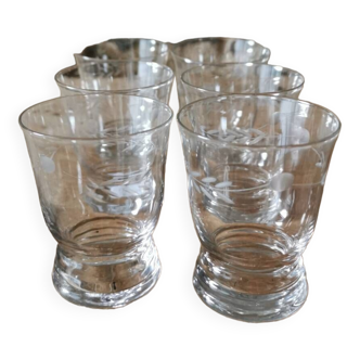 6 Small Glasses Chiseled with Leaves, 1950s