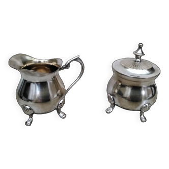 Milk jug and sugar bowl set in silver metal