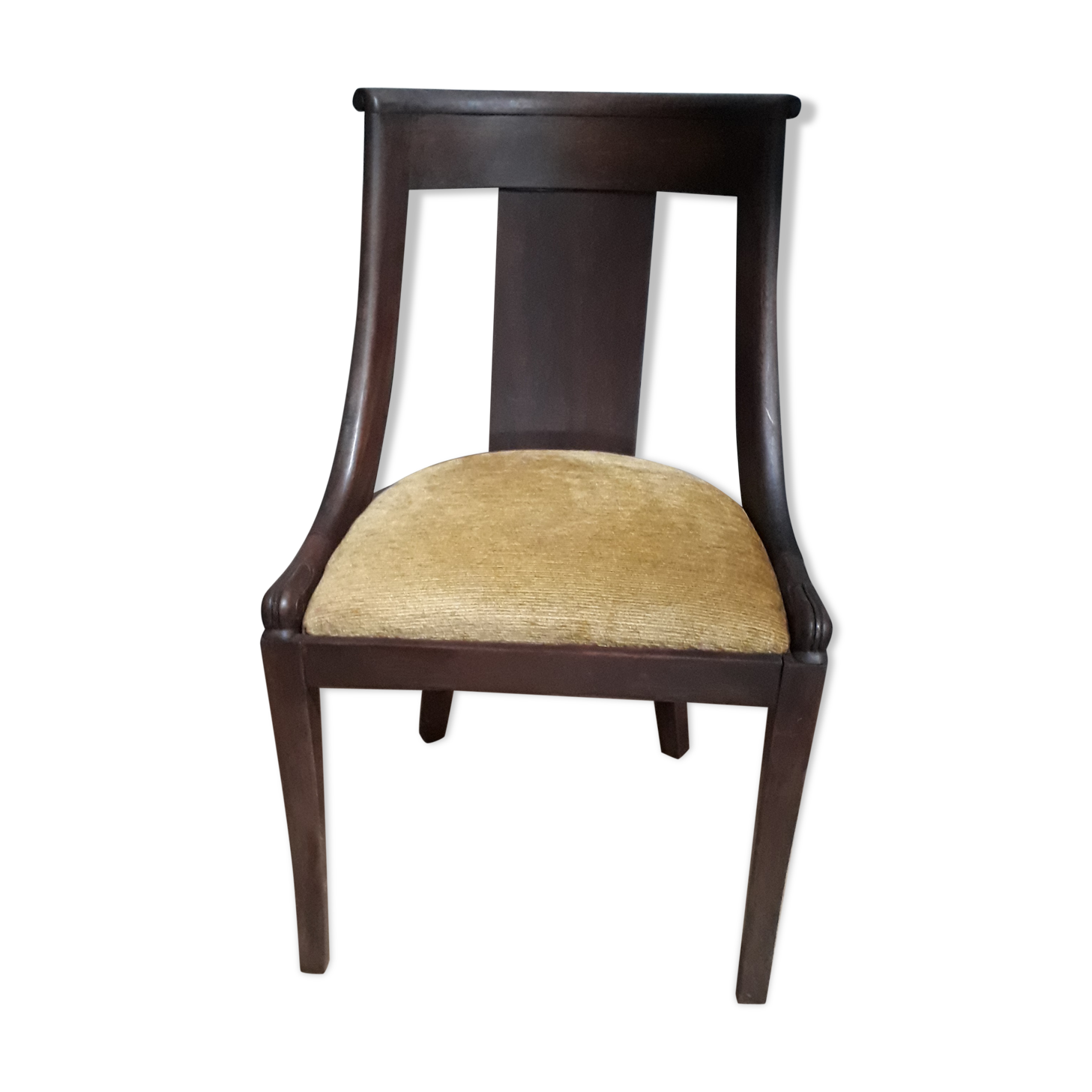 Old Empire-style gondola chair. Wooden chair - gold velvet. L48cm