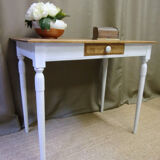 Old desk table in oak tapered white patinated feet