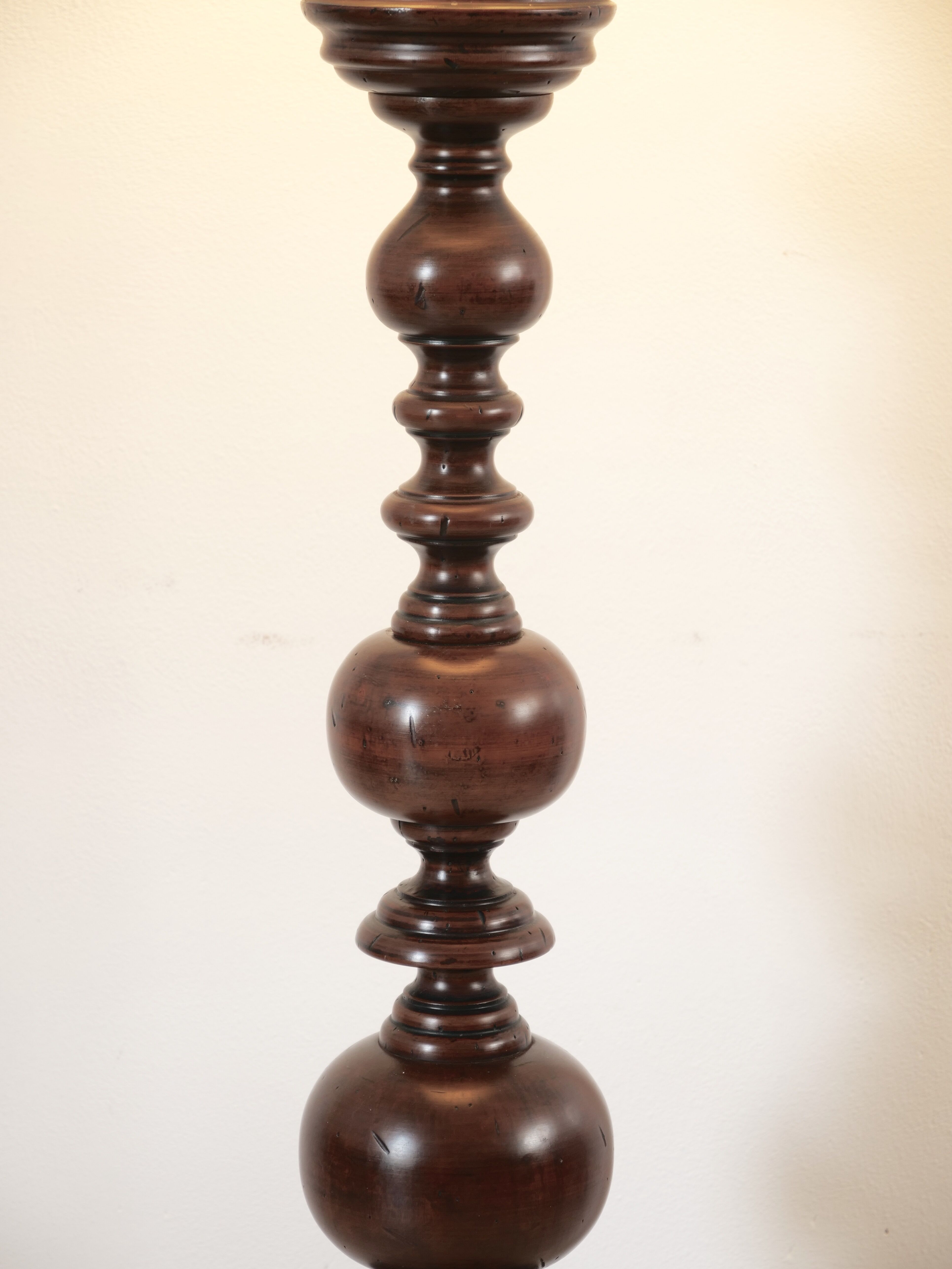 Turned wooden floor lamp