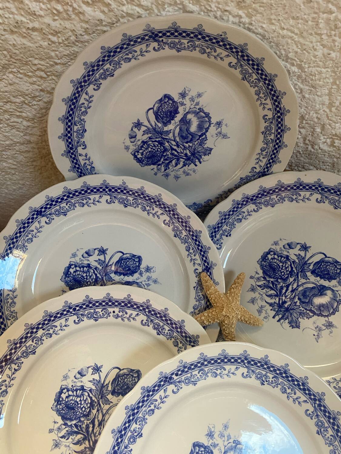 Set of 5 flat ironstone plates stamped Laveno