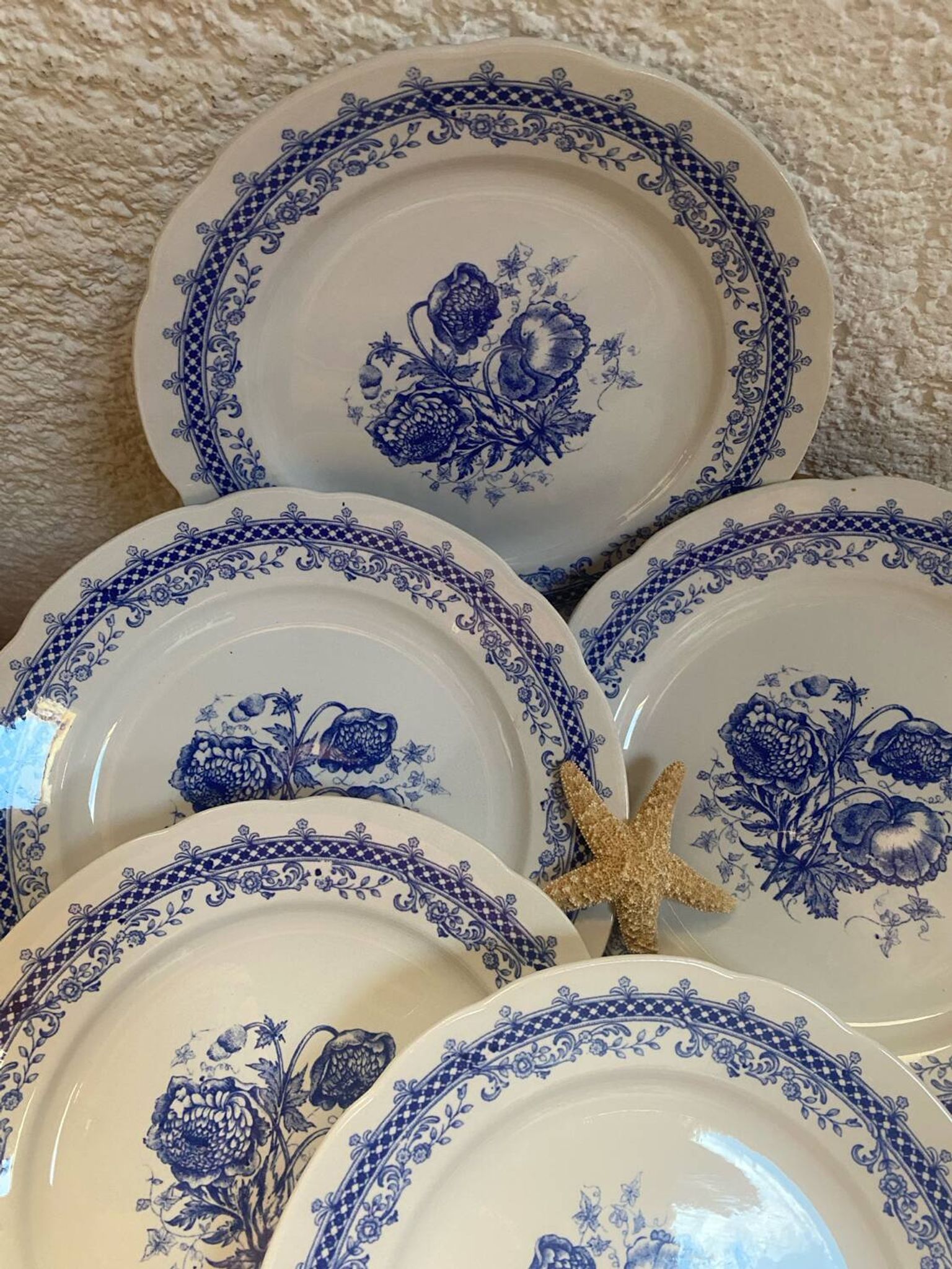 Set of 5 flat ironstone plates stamped Laveno