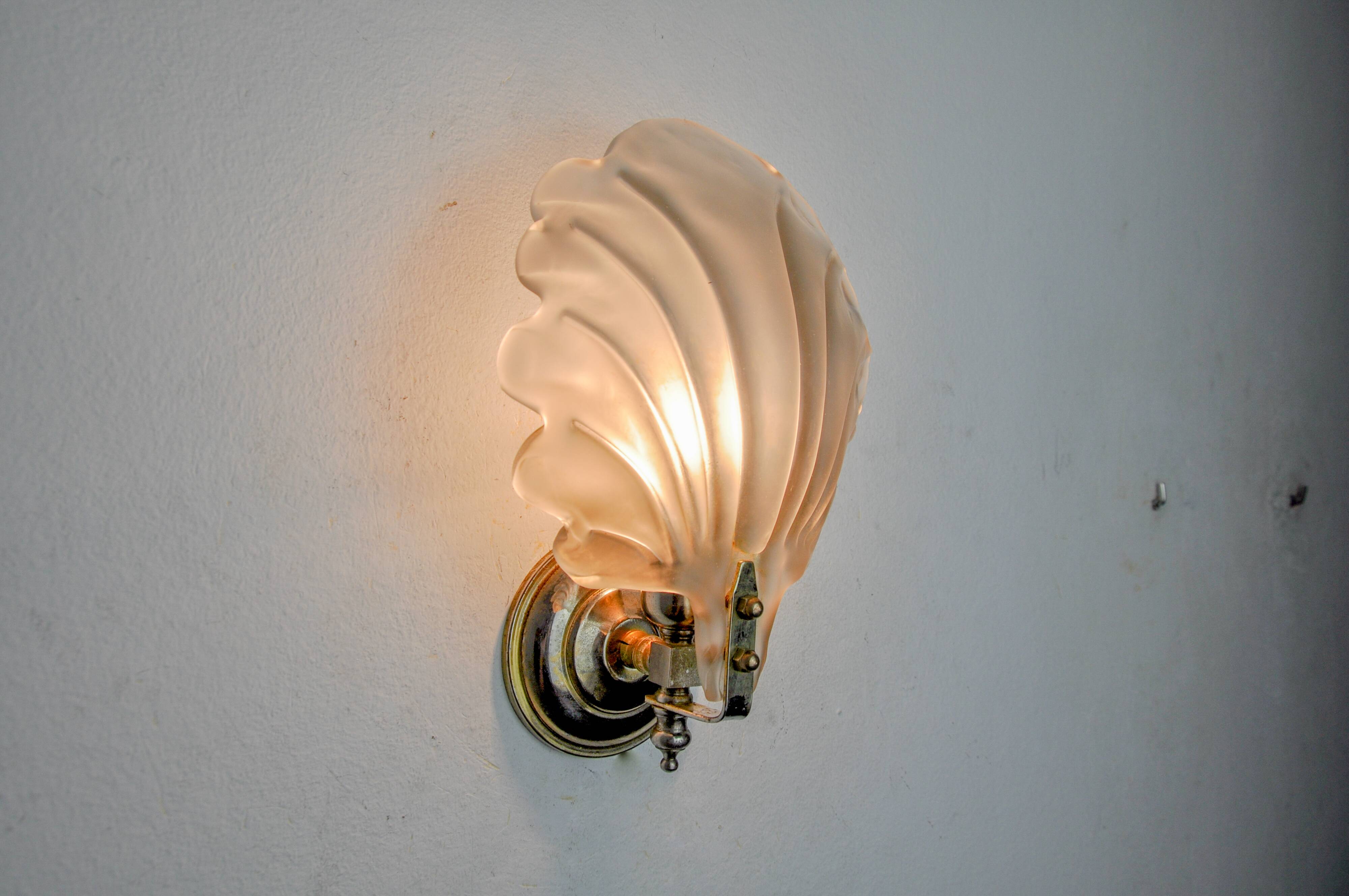 Shell wall lamp, murano glass, italy, 1970