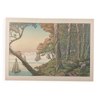 Lithographie par Henri Rivière Soir d'Eté