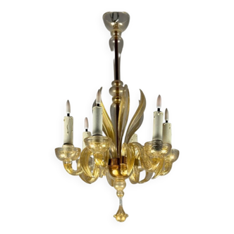 Lustre vénitien en verre de Murano saupoudré d’or, vers 1950