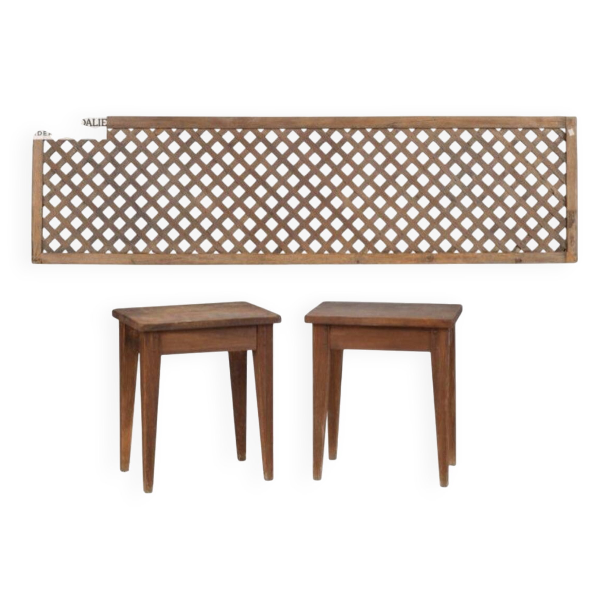 Headboard and its two wooden bedside tables.