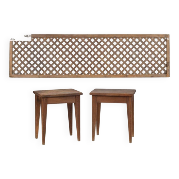 Tête de lit et ses deux tables de chevet en bois